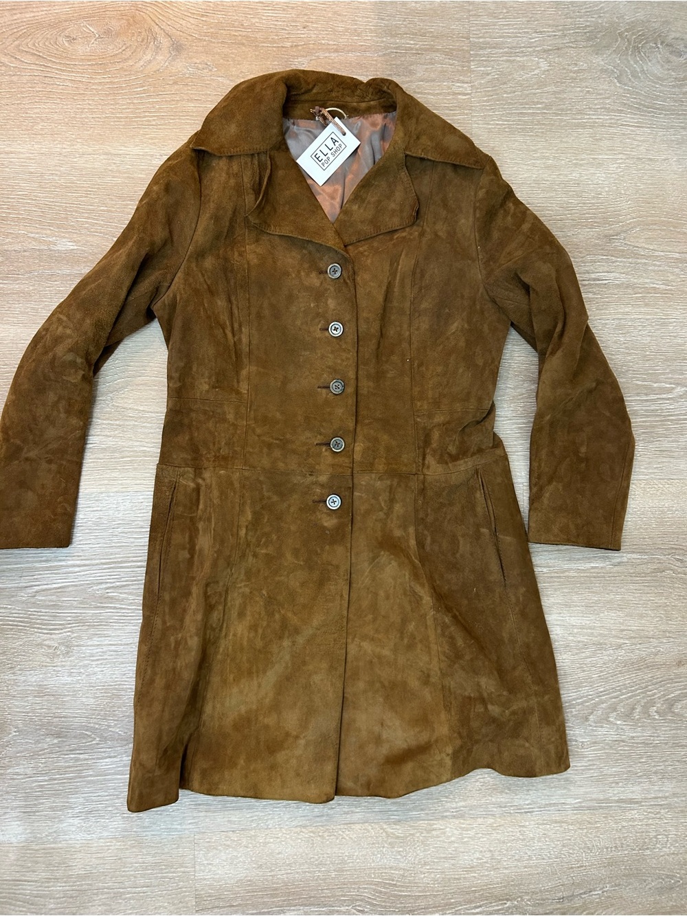Vintage 60s Brown Genuine Suede Leather Coat Womens Size 10 Mod Long Jacket